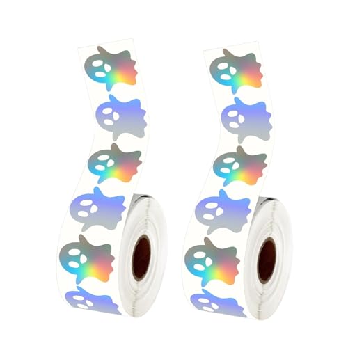 Reflektierende bunte runde Aufkleber, selbstklebende Rückseite, Halloween, Weihnachten, Party-Dekorationen, 2 Rollen, 500 Aufkleber pro Rolle, Halloween von MARCBUSE