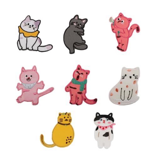 Reparaturflicken mit Katzen-Motiv, Stickapplikation, Aufnähen, Aufkleber für Bastelprojekte, Hüte und Kleidung, Dekoration, 8 Stück von MARCBUSE