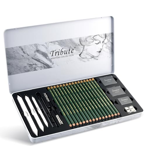 MARCO Skizzen Zeichen Bleistift Set 25 Stück Skizzier-Set Zeichenstifte für Skizzieren und Zeichnen, Zeichnungen Stifte für Anfänger Skizzieren für Künstler,Erwachsene, Teenager（25Stück） von MARCO