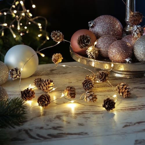 LED Lichterkette Tannenzapfen Dekorative Weihnachtslichterkette mit Mini Zapfen Timer Herbst Deko Girlande 1,9m Batteriebetrieben von MARELIDA