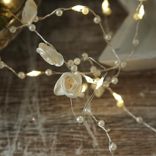 LED Lichterkette mit weißen Perlen und Rosen Dekolichterkette für Hochzeit Geburtstag Muttertag Valentinstag 20 LED 1,9m biegsamer Draht Batteriebetrieb für Innen LED Lichterkette mit weißen Perlen und Rosen Dekolichterkette für Hochzeit Geburtstag Muttertag Valentinstag 20 LED 1,9m biegsamer Draht Batteriebetrieb für Innen von MARELIDA