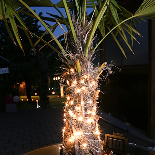LED Solar Drahtlichterkette Außen 2 Modi (Dauerleuchten, Blinkfunktion) 100LED warmweiß 9,9m Silberdraht Lichterkette mit Dämmerungssensor für Garten Terrasse Balkon (L: 9,90m 100 warmweiße LED) von MARELIDA