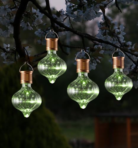 LED Solar Glühbirne Kugelleuchte Solarleuchte Terrasse Balkon Gartendeko (4 Stück Grün) von MARELIDA