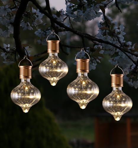LED Solar Glühbirne Kugelleuchte Solarleuchte Terrasse Balkon Gartendeko (4 Stück Klar) von MARELIDA