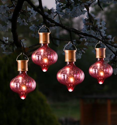 LED Solar Glühbirne Kugelleuchte Solarleuchte Terrasse Balkon Gartendeko (4 Stück Pink) von MARELIDA