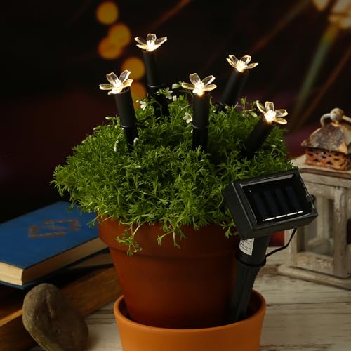 LED Solar Lichterkette Blumen Gartendekoration Beetstecker Blumentopfdeko outdoor mit Lichtsensor für Außen (Blumen) von MARELIDA