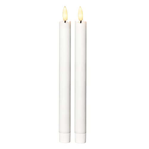 LED Stabkerzen Flamme - Echtwachs - flackernde warmweiße LED - Timer - 2er Set (25cm, weiß) von MARELIDA