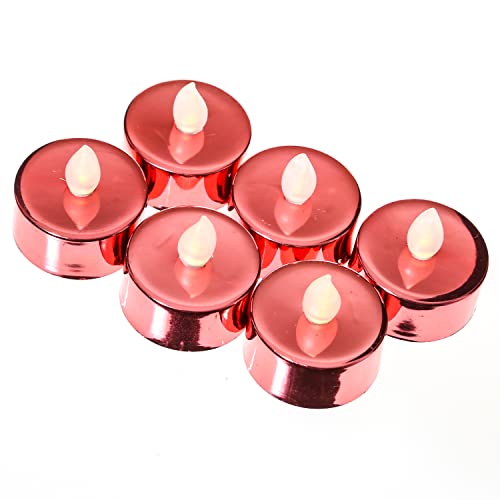 LED Teelichter - warmweiße flackernde Flamme - Batteriebetrieb - D: 3,8cm - 6er Set - glänzend lackiert LED Kerze (rot) von MARELIDA