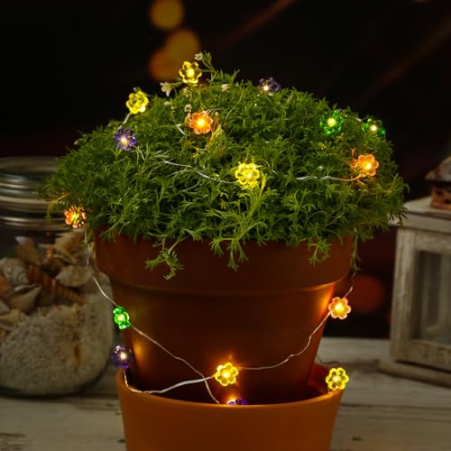 MARELIDA LED Drahtlichterkette mit Mini Blumen 20 bunte Blümchen Batteriebetrieb biegsamer Draht Deko Girlande für Innen (Blume) von MARELIDA