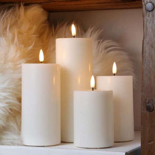 MARELIDA LED Kerzen Deluxe Homeart 4er Set LED Echtwachskerzen mit Fernbedienung und Batterien (creme) von MARELIDA