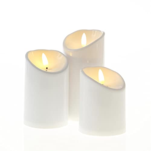 LED Kerzenset 3D Flamme - Outdoor Kunststoff Kerze - flackernd - Timer - wetterfest für Außen - weiß (3er Set) von MARELIDA