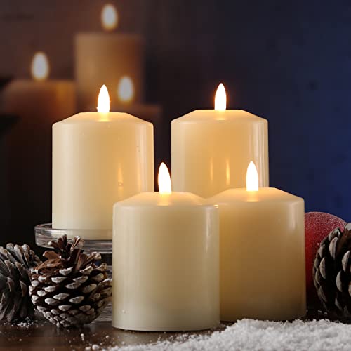 MARELIDA LED Kerzenset - Echtwachs - flackernde 3D Flamme - H: 11,5cm - Fernbedienung - creme - 4er Set von MARELIDA