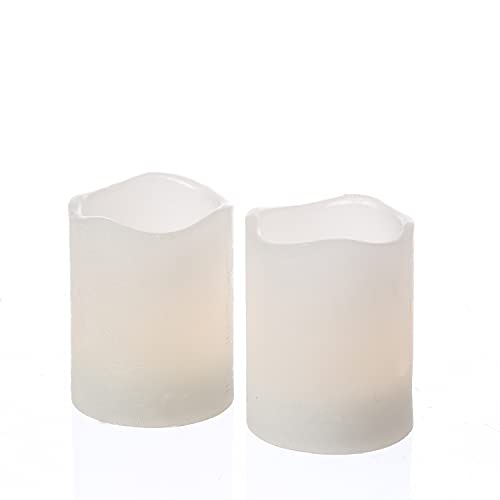 LED Kerzenset Wave - Echtwachs - flackernde LED - Timer - H:6cm, D:5cm - 2er Set (weiß) von MARELIDA