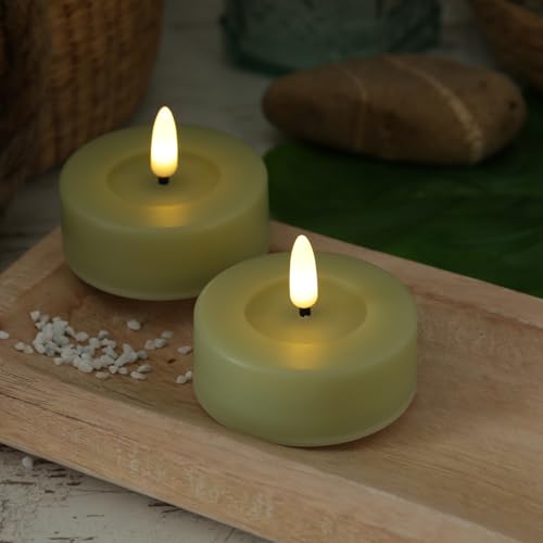 MARELIDA LED Maxi Teelichter für Innen/Außen Kunststoffteelichter Outdoor Teelichter-Set für Balkon Terrasse Outdoorkerze mit flackernder Flamme und Timer Tischkerze Dekokerze grau (2 Teelichter) von MARELIDA