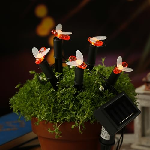 MARELIDA LED Solar Lichterkette Bienen Gartendekoration Beetstecker Blumentopfdeko outdoor mit Lichtsensor für Außen (Bienen) von MARELIDA