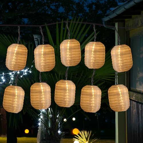 MARELIDA LED Solar Lichterkette LAMPION 10 weiße Lampions für Garten Terrasse Balkon L: 4,5m mit Lichtsensor Lampionkette für Außen von MARELIDA