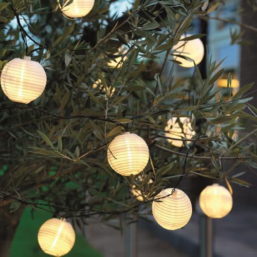 MARELIDA LED Solar Lichterkette Lampion für Außen Garten Balkon Terrasse Lampionkette mit 10 weißen Lampions 4,5m Outdoor Lichterkette Girlande Solarbeleuchtung von MARELIDA