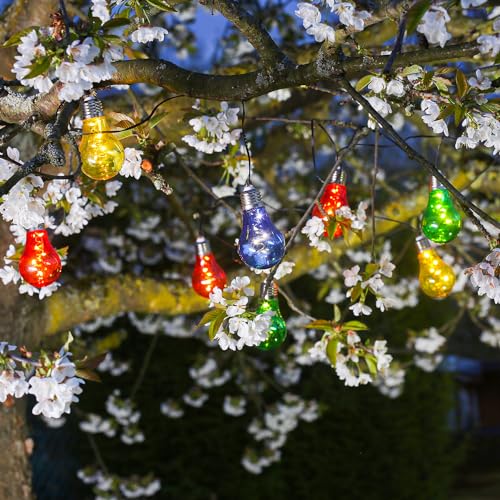 MARELIDA LED Solar Lichterkette mit 10 bunten Glühbirnen outdoor Garten Party Lichterkette Dauerleuchten Blinkfunktion 4,5m für Außen von MARELIDA