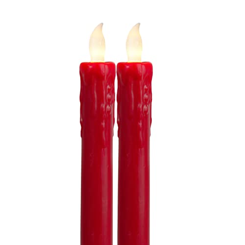 LED Stabkerzen DUO - Echtwachs - flackernde warmweiße LED - H: 25cm 2er Set (rot) von MARELIDA