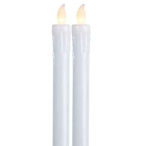 LED Stabkerzen DUO - Echtwachs - flackernde warmweiße LED - H: 25cm 2er Set (weiß) von MARELIDA