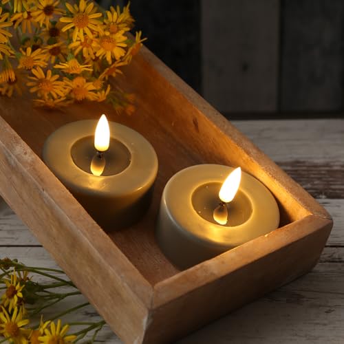 MARELIDA LED Teelichter Echtwachs Deluxe Homeart Teelichter-Set mit realistischer 3D Flamme mit Wachsspiegel salbeigrün Indoor (2 Teelichter groß) von MARELIDA