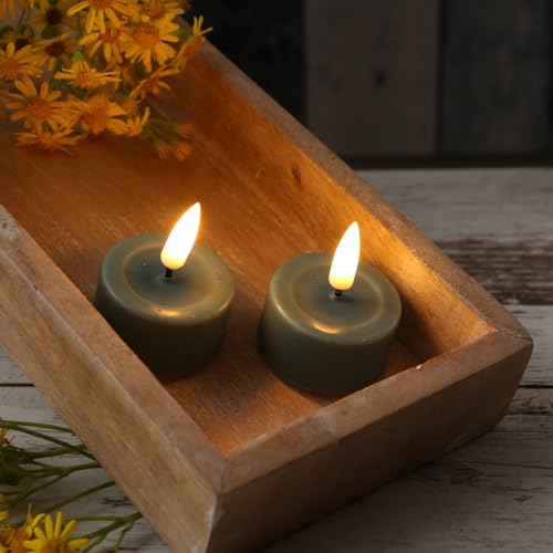 MARELIDA LED Teelichter Echtwachs Deluxe Homeart Teelichter-Set mit realistischer 3D Flamme mit Wachsspiegel salbeigrün Indoor (2 Teelichter klein) von MARELIDA