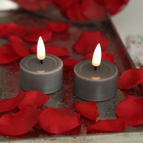 MARELIDA LED Teelichter Echtwachsteelichter Deluxe Homeart mit realistischer 3D Flamme Teelichter-Set für Innen grau (2 Teelichter klein) von MARELIDA