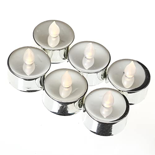 LED Teelichter - warmweiße flackernde Flamme - Batteriebetrieb - D: 3,8cm - 6er Set - glänzend lackiert LED Kerze (silber) von MARELIDA