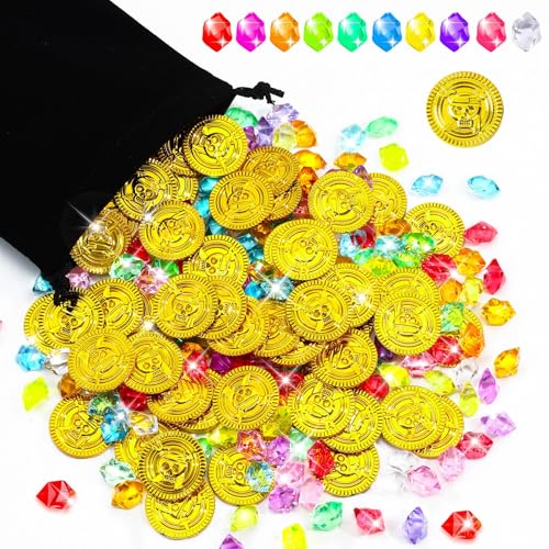 MARFOREVER 210 Stück Piratenschatz Goldmünzen Set, 60 Goldmünzen und 150 Piraten Edelsteine Plastik Goldmünze Acryl Glänzende Edelsteine für Piraten Deko Treasure Hunt Kindergeburtstag Schatzkiste MARFOREVER 210 Stück Piratenschatz Goldmünzen Set, 60 Goldmünzen und 150 Piraten Edelsteine Plastik Goldmünze Acryl Glänzende Edelsteine für Piraten Deko Treasure Hunt Kindergeburtstag Schatzkiste von MARFOREVER