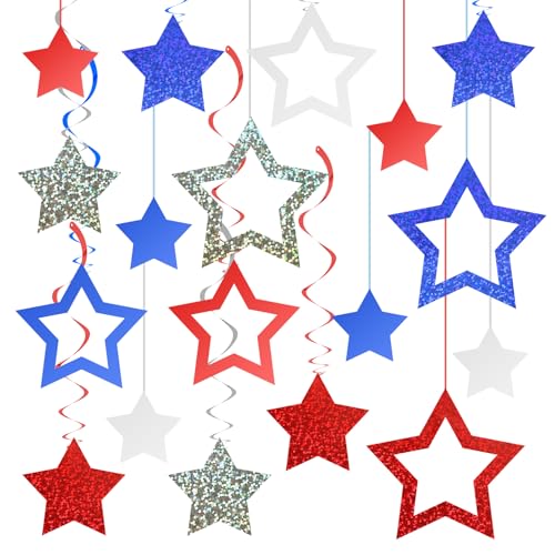 MARFOREVER 48 Stück patriotische Stern-Dekorationen, Unabhängigkeitstag, Party-Dekorationen, Glitzer, rot, blau und weiß, Sterne, hängende Wirbel-Ornamente für den amerikanischen 4. Juli, Dekoration MARFOREVER 48 Stück patriotische Stern-Dekorationen, Unabhängigkeitstag, Party-Dekorationen, Glitzer, rot, blau und weiß, Sterne, hängende Wirbel-Ornamente für den amerikanischen 4. Juli, Dekoration von MARFOREVER