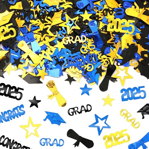 MARFOREVER Graduation Deko Konfetti Schwarz Gold Blau, 2025 Bachelor Deko Tischdeko Abschlussfeier Deko Prüfung Bestanden Deko Abschluss Deko Confetti Abschluss Hut für Congratulations Grad von MARFOREVER