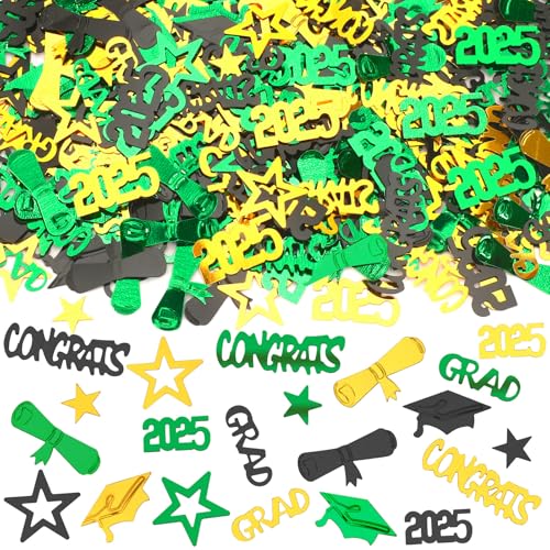 MARFOREVER Grünes Schwarz-Gold-Konfetti, Grad Konfetti, Klasse 2025, Abschlussdekoration, Tischdekoration für 2025 Themen-Events, Zubehör, Congrats Grade 2025, Party-Dekoration von MARFOREVER