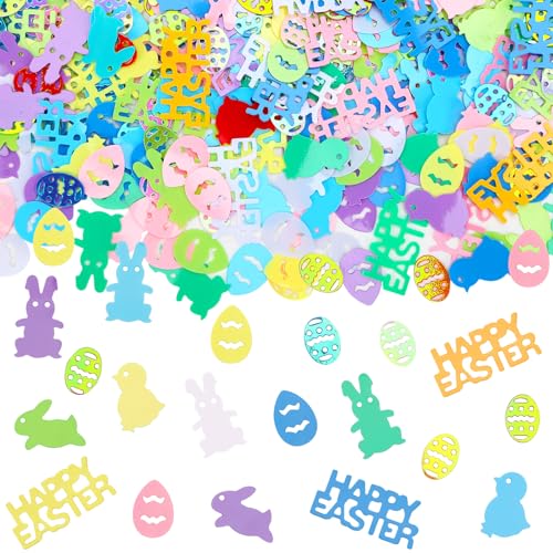 MARFOREVER Ostern Konfetti Tischdeko, Glitzer Streudeko Ostern Ostern Dekoration Frohe Ostern Deko Happy Easter Tischdeko mit Hühnern Kaninchen Eiern für DIY Ostern Geschenke Basteln Osterdeko von MARFOREVER