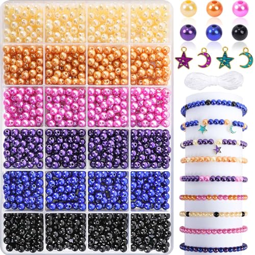 MARFOREVER Perlen zum Auffädeln, 1200 Stück Glasperlen zum Auffädeln Perlen für Armbänder 6mm Perlen Set Lila für Ramadan Dekoration DIY Halskette Armbänder Basteln von MARFOREVER