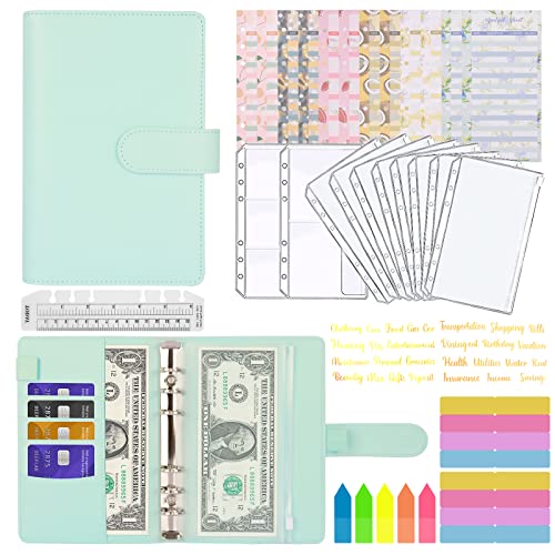 A6 Binder Budget, MARICATO 29-Stück Budget Planner, 6 Löcher Loseblatt Notizbuch Geld Organizer mit Budgetblättern/Binder kartentaschen/Aufklebern/Bunte Indexetiketten/Lineal, für Arbeit-Türkis von MARICATO
