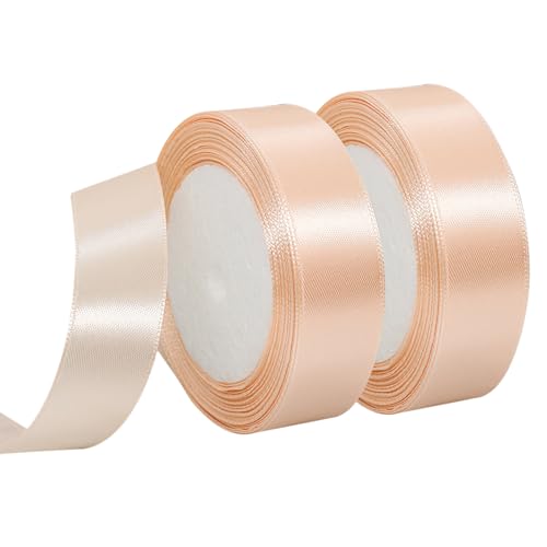 MARTCATO Satinband Champagner Rosa 2 Rollen, 20 mm Breit Schleifenband Dekoband, 46 Meters Geschenkband Breit Schleifenband Hochzeit Taufe Geschenkverpackung Deko Party Geburtstag Band von MARICATO