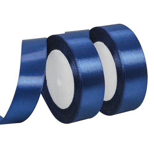 MARTCATO Satinband Dunkel Blau 2 Rollen, 25 mm Breit Schleifenband Dekoband, 46 Meters Geschenkband Breit Schleifenband Hochzeit Taufe Geschenkverpackung Bastelarbeiten Deko Party Geburtstag Band von MARICATO