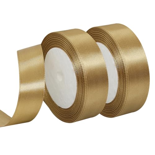 MARTCATO Satinband Gold 2 Rollen, 20 mm Breit Schleifenband Gold Dekoband, 46 Meters Geschenkband Breit Schleifenband Hochzeit Taufe Geschenkverpackung Bastelarbeiten Deko Party Geburtstag Band von MARICATO