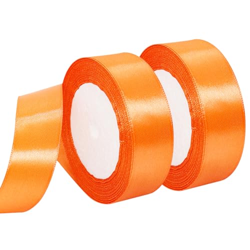 MARTCATO Satinband Orange 2 Rollen, 20 mm Breit Schleifenband Orange Dekoband, 46 Meters Geschenkband Breit Schleifenband Hochzeit Taufe Geschenkverpackung Bastelarbeiten Deko Party Geburtstag Band von MARICATO