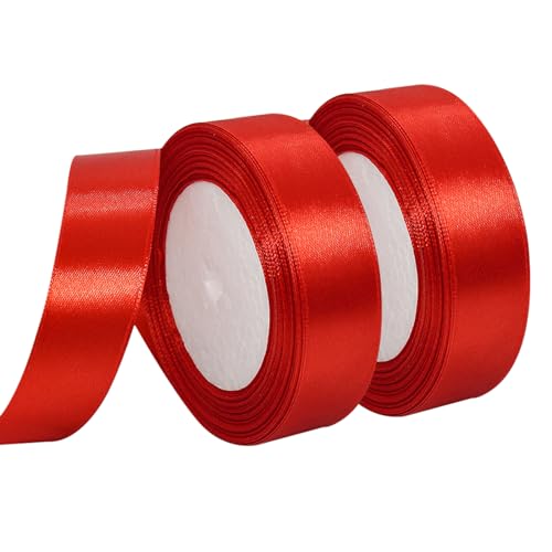 MARTCATO Satinband Rot 2 Rollen, 20 mm Breit Schleifenband Rotes Dekoband, 46 Meters Geschenkband Breit Schleifenband Hochzeit Taufe Geschenkverpackung Bastelarbeiten Deko Party Geburtstag Band von MARICATO