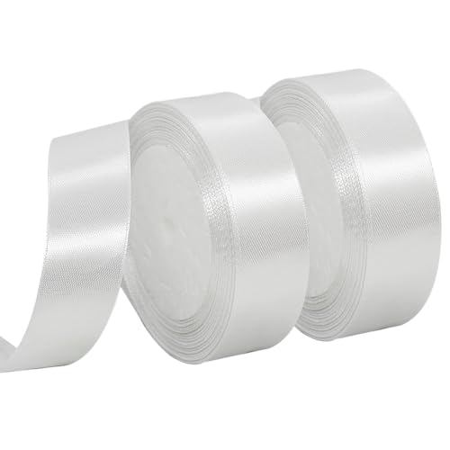 MARTCATO Satinband Weiss 2 Rollen, 20 mm Breit Schleifenband Weiss Dekoband, 46 Meters Geschenkband Breit Schleifenband Hochzeit Taufe Geschenkverpackung Bastelarbeiten Deko Party Geburtstag Band von MARICATO