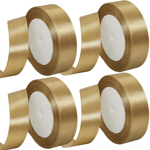 MARTCATO Satinband Gold 4 Rollen, 25 mm Breit Schleifenband Gold Dekoband, 92 Meters Geschenkband Breit Schleifenband Hochzeit Taufe Geschenkverpackung Bastelarbeiten Deko Party Geburtstag Band von MARICATO