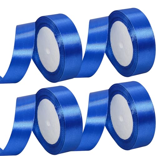 MARTCATO Satinband Blau 4 Rollen, 25 mm Breit Schleifenband Blau Dekoband, 92 Meters Geschenkband Breit Schleifenband Hochzeit Taufe Geschenkverpackung Bastelarbeiten Deko Party Geburtstag Band von MARICATO