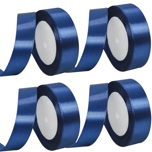 MARTCATO Satinband Dunkel Blau 4 Rollen, 25 mm Breit Schleifenband Dekoband, 92 Meters Geschenkband Breit Schleifenband Hochzeit Taufe Geschenkverpackung Bastelarbeiten Deko Party Geburtstag Band von MARICATO