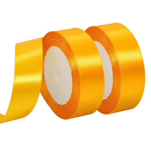 MARTCATO Satinband Gelb 2 Rollen, 20 mm Breit Schleifenband Gelb Dekoband, 46 Meters Geschenkband Breit Schleifenband Hochzeit Taufe Geschenkverpackung Bastelarbeiten Deko Party Geburtstag Band von MARICATO