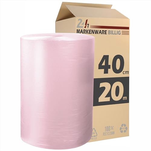 Luftpolsterfolie kleine Rolle 40cm x 20m Noppenfolie - Bubble Wrap Verpackungsmaterial - Polster - Pack - & Verpackungsfolie (1x 40cm x 20m) von MARKENWARE BILLIG
