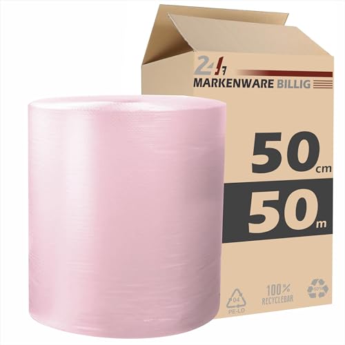 Luftpolsterfolie kleine Rolle 50cm x 50m Noppenfolie - Bubble Wrap Verpackungsmaterial - Polster - Pack - & Verpackungsfolie (1x 50cm x 50m) von MARKENWARE BILLIG