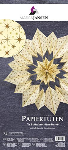 MarpaJansen Papiertüten für Deko-Sterne/Blüten - Bastelset - Butterbrottüten - (10 x 22 cm, 24 Stück) - inkl. Bastelanleitung - elegant, vanille von MARPAJANSEN