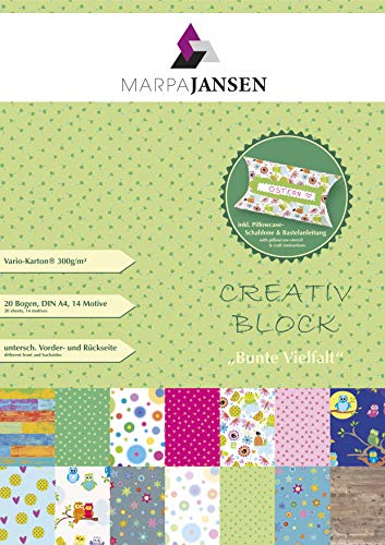 MarpaJansen Creativ - Block - inkl. Vorlagebogen für Geschenkverpackungen (DIN A4, 20 Bogen, 300g/m²) - Bunte Vielfalt von MARPAJANSEN