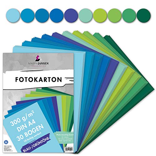 MarpaJansen Fotokarton 10 Blau/Grünton Farben, DIN A4, 30 Bogen, 300 g/m², Blauer Engel zertifiziert MarpaJansen Fotokarton 10 Blau/Grünton Farben, DIN A4, 30 Bogen, 300 g/m², Blauer Engel zertifiziert von MARPAJANSEN